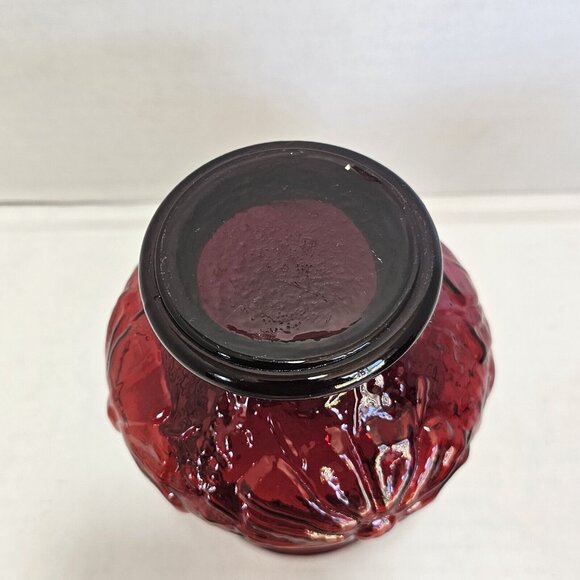 Anchor Hocking Rainflower Ruby Vase 5.5" floral red glass raised relief cosmos - Picture 10 of 12
